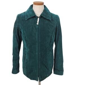 Dennis by Dennis Basso Washable Leather Suede Jacket Green Lined Womens‎ XS
